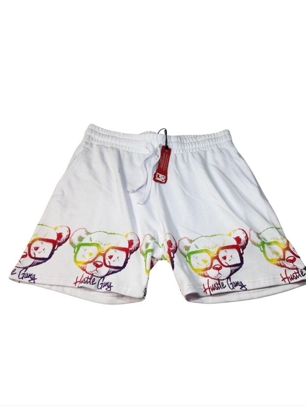 Hustle Gang Men's Fleece Shorts Size 2X Basketball White Shorts Printed Logo 10